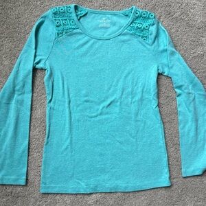 Talbots 100% Cotton Eyelet Lace Long Sleeve Tee